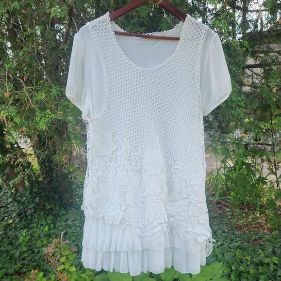 Simply Couture Cream Pleated Ruffled Blouse - Picture 1 of 5